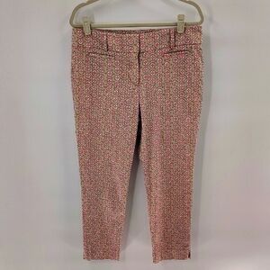 LOFT Marisa Pants Size 10 Tan With Pink Print Ankle Pants Stretch